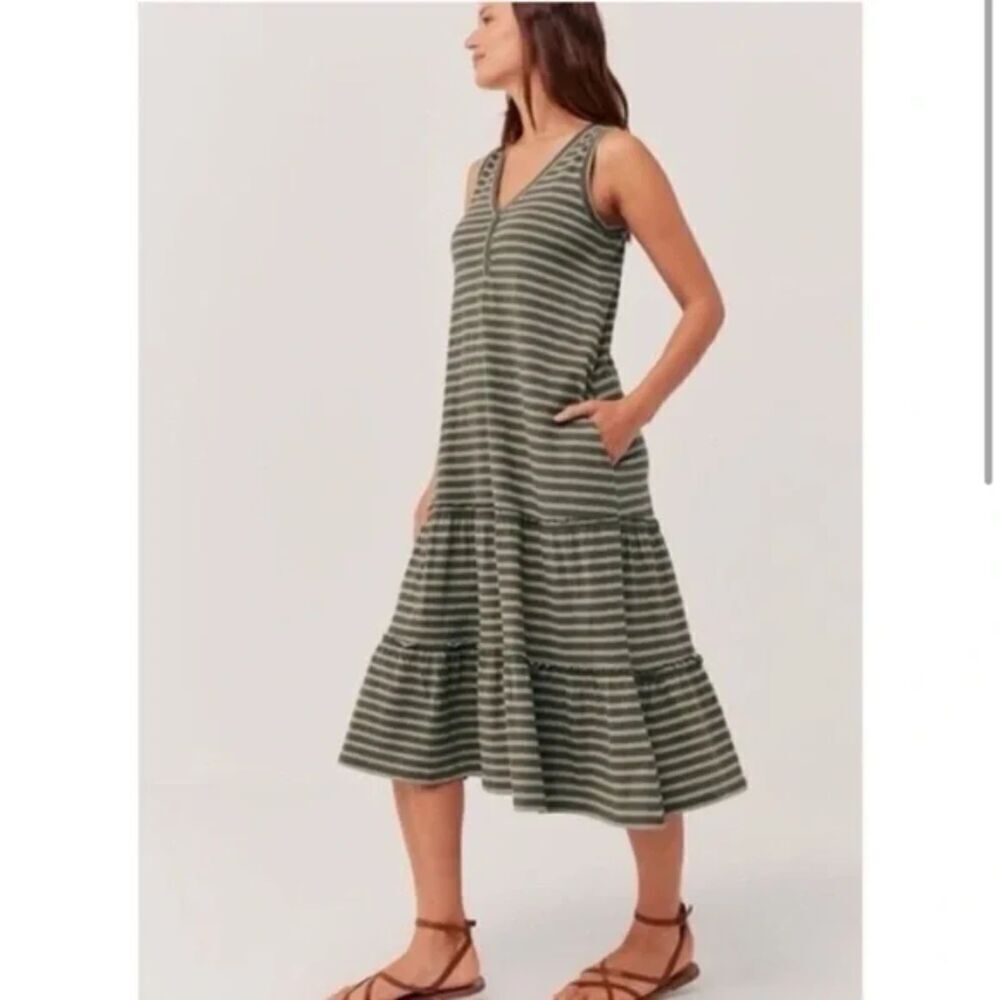 Pact Dress Womens Medium Striped Sleeveless V Neck Organic Cotton Pockets Casual - Picture 2 of 10